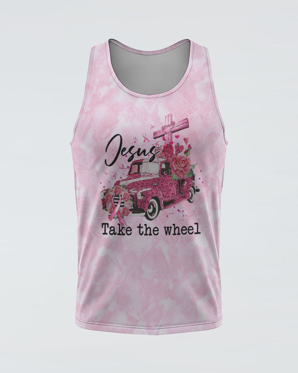 Jesus Take The Wheel Women's Breast Cancer Awareness Tanks