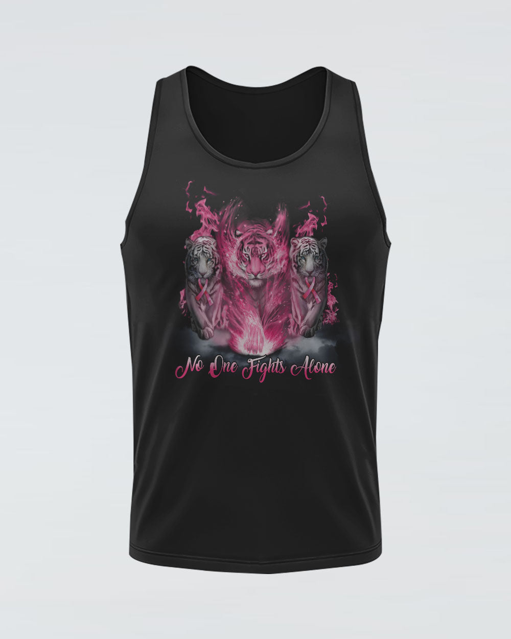 No One Fights Alone Pink Tiger Women's Breast Cancer Awareness Tanks