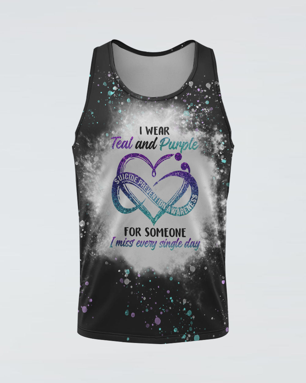 I Wear Teal And Purple Infinity Heart Bleached Women's Suicide Prevention Awareness Tanks