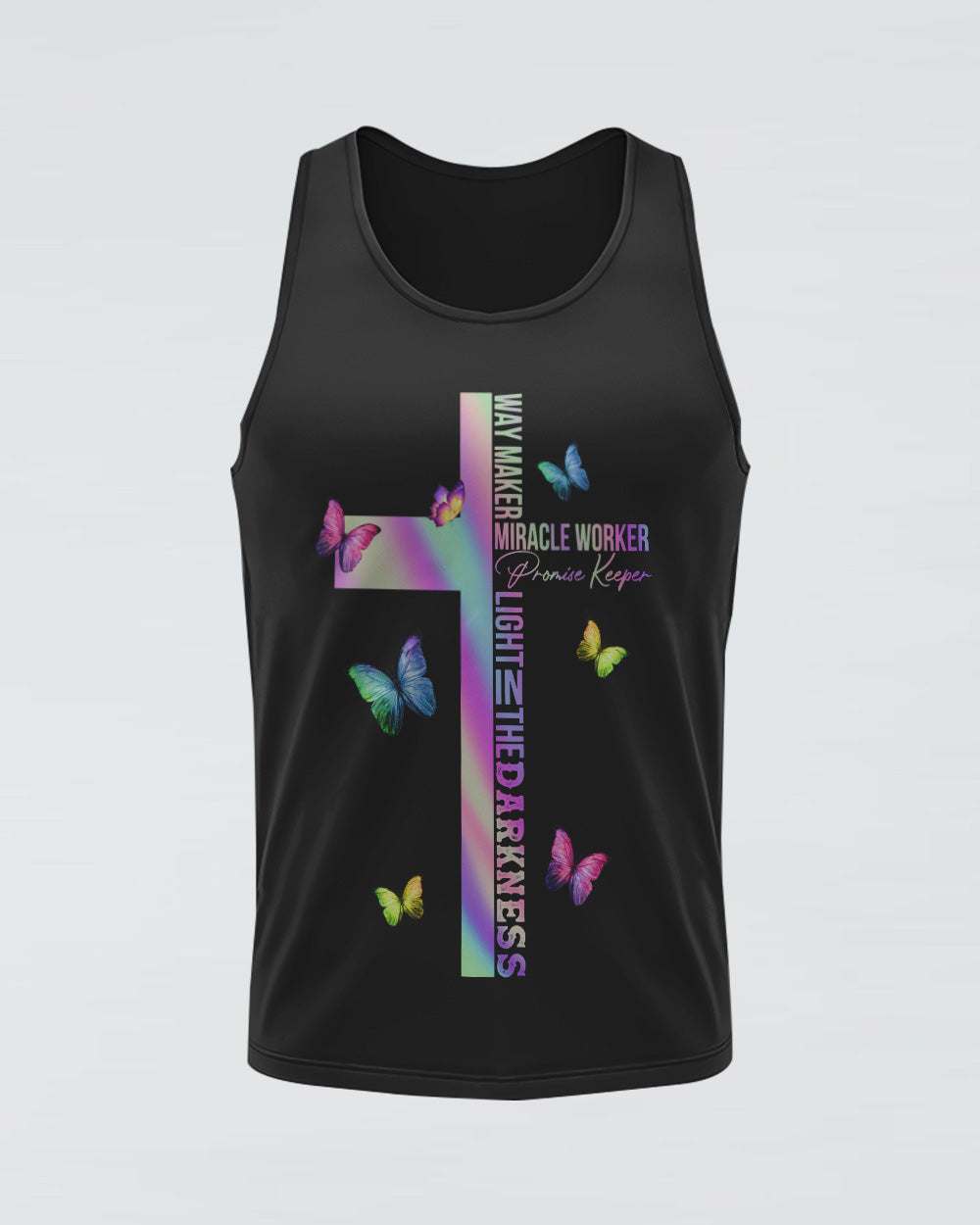 Way Maker Miracle Worker Colorful Butterfly Women's Christian Tanks