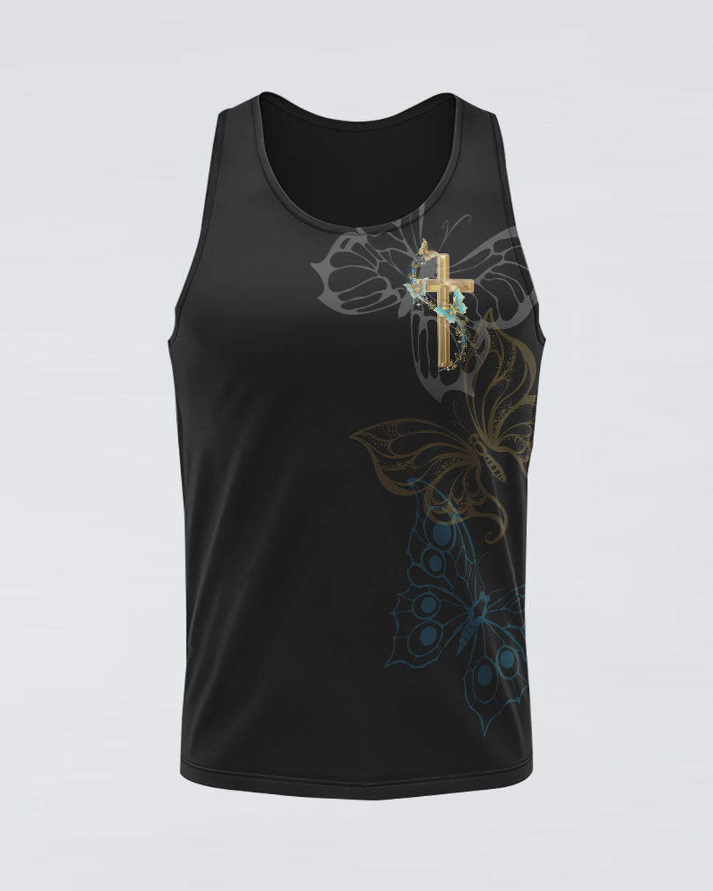 Faith Gold Cross Butterfly Women's Christian Tanks