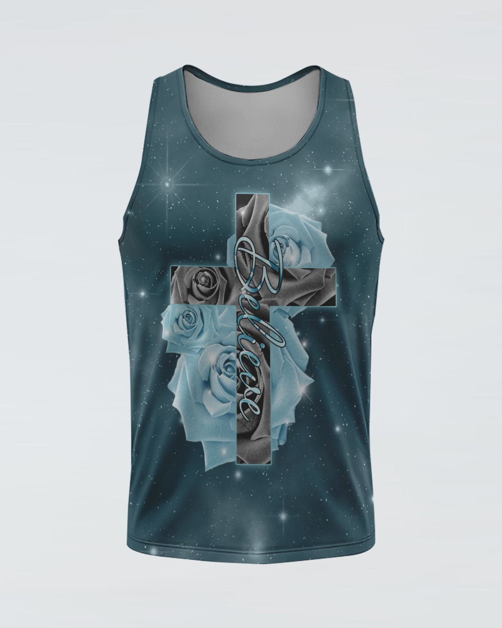 Believe Cross Blue Rose Women's Christian Tanks