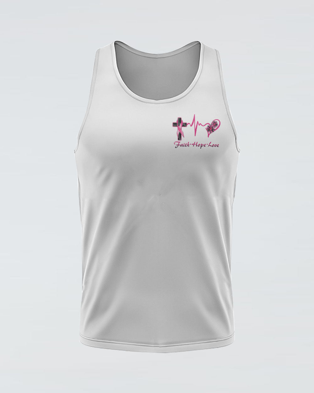 White Faith Cross Ribbon Wings Women's Breast Cancer Awareness Tanks