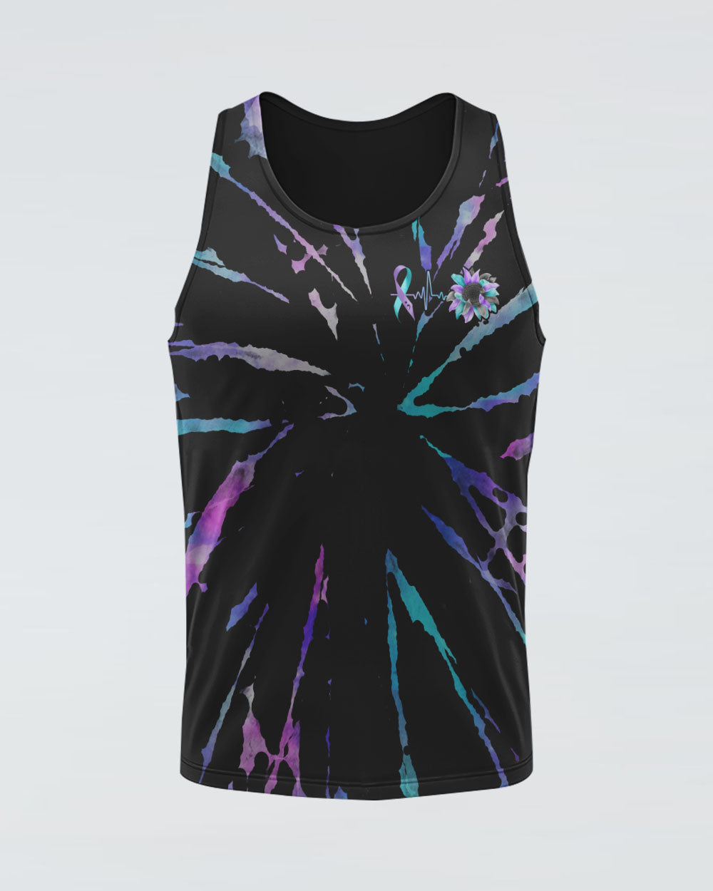 Sunflower Cross Ribbon Tie Dye Women's Suicide Prevention Awareness Tanks