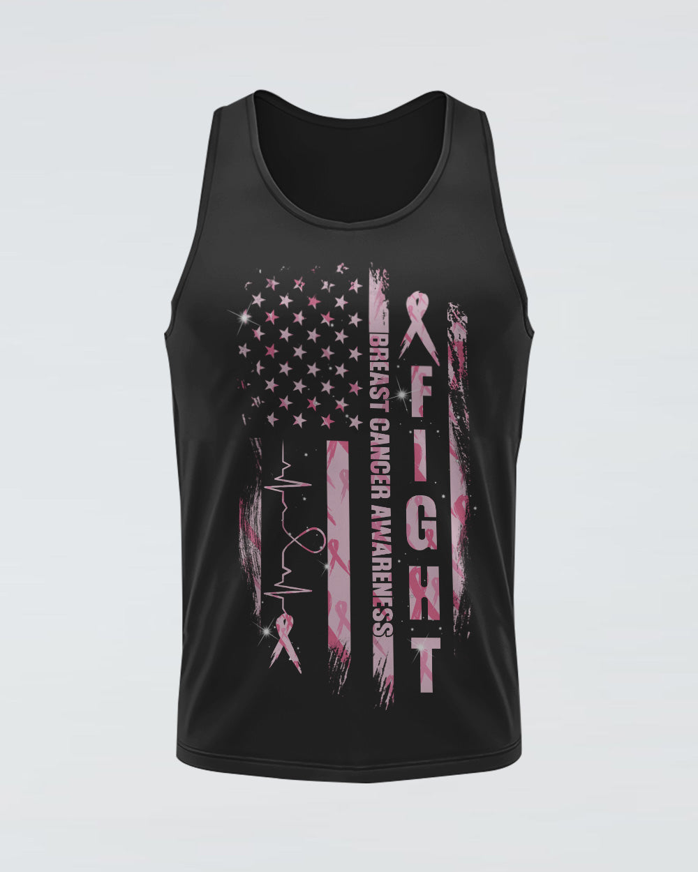 Fight Ribbon Pattern Flag Women's Breast Cancer Awareness Tanks