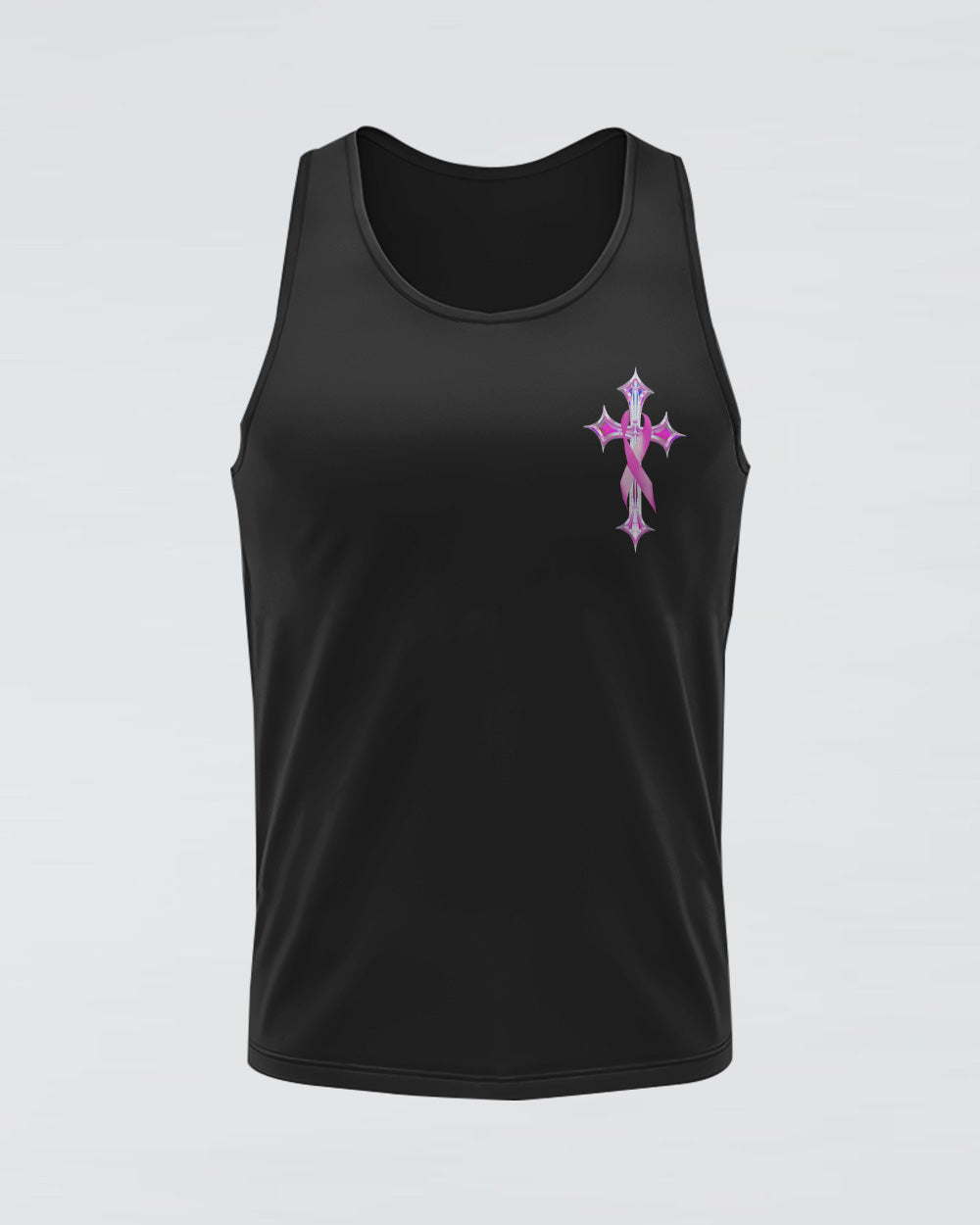 Faith Hope Love Cross Cancer Pink Holo Ribbons Flag Women's Breast Cancer Awareness Tanks