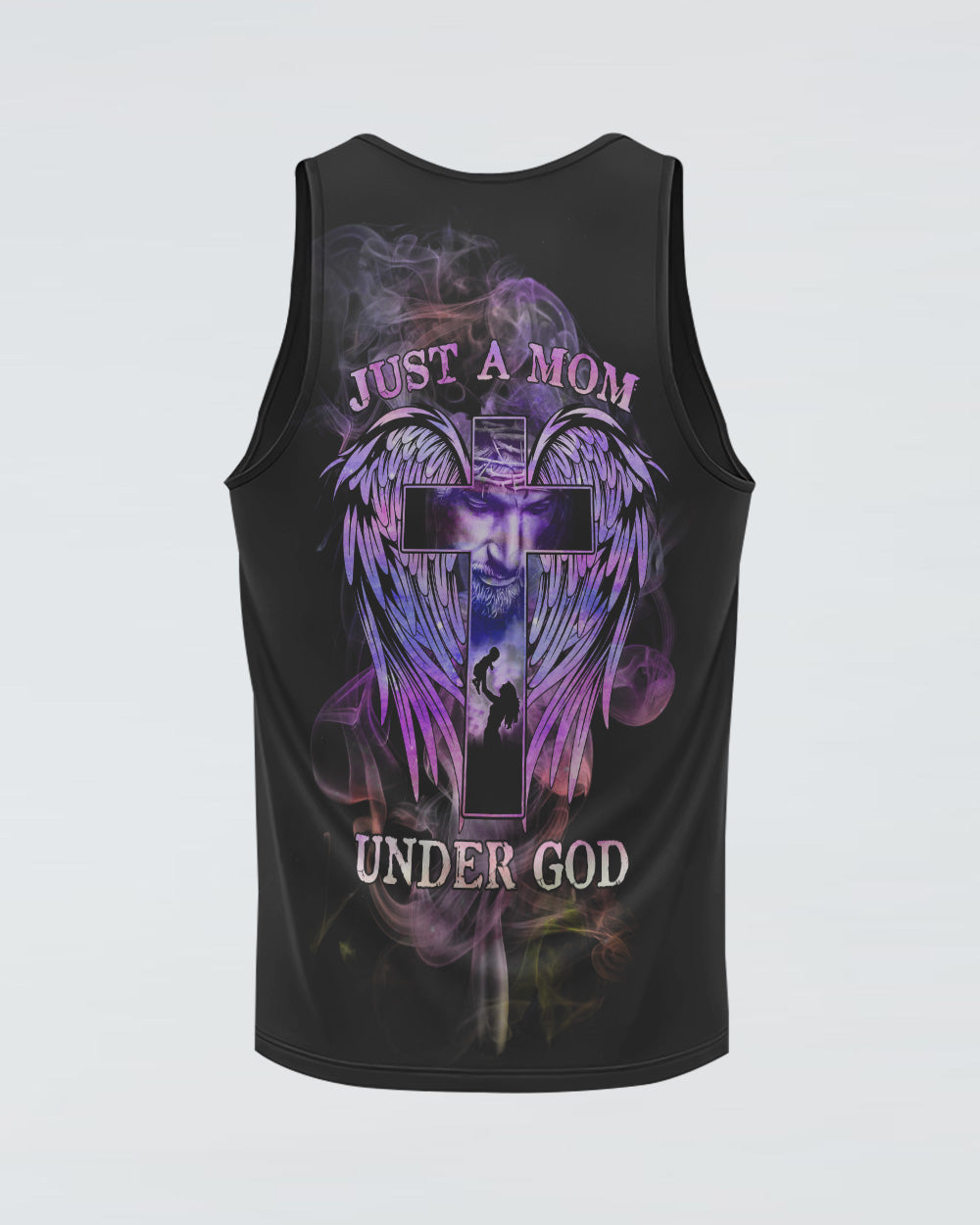 Just A Mom Under God Cross Wings Women's Christian Tanks