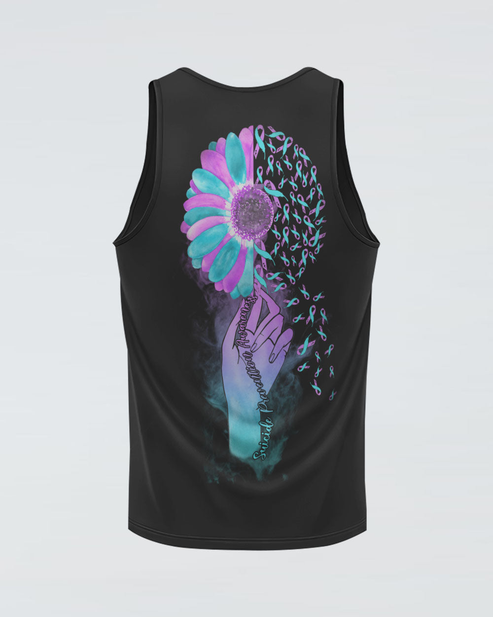 Colorful Ribbon Half Flower Smoke Women's Suicide Prevention Awareness Tanks
