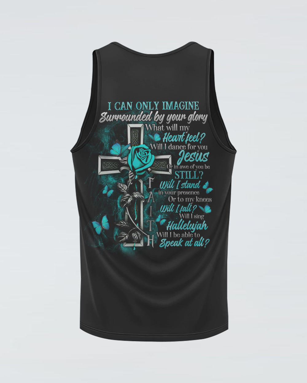 I Can Only Imagine Teal Rose Cross Women's Christian Tanks