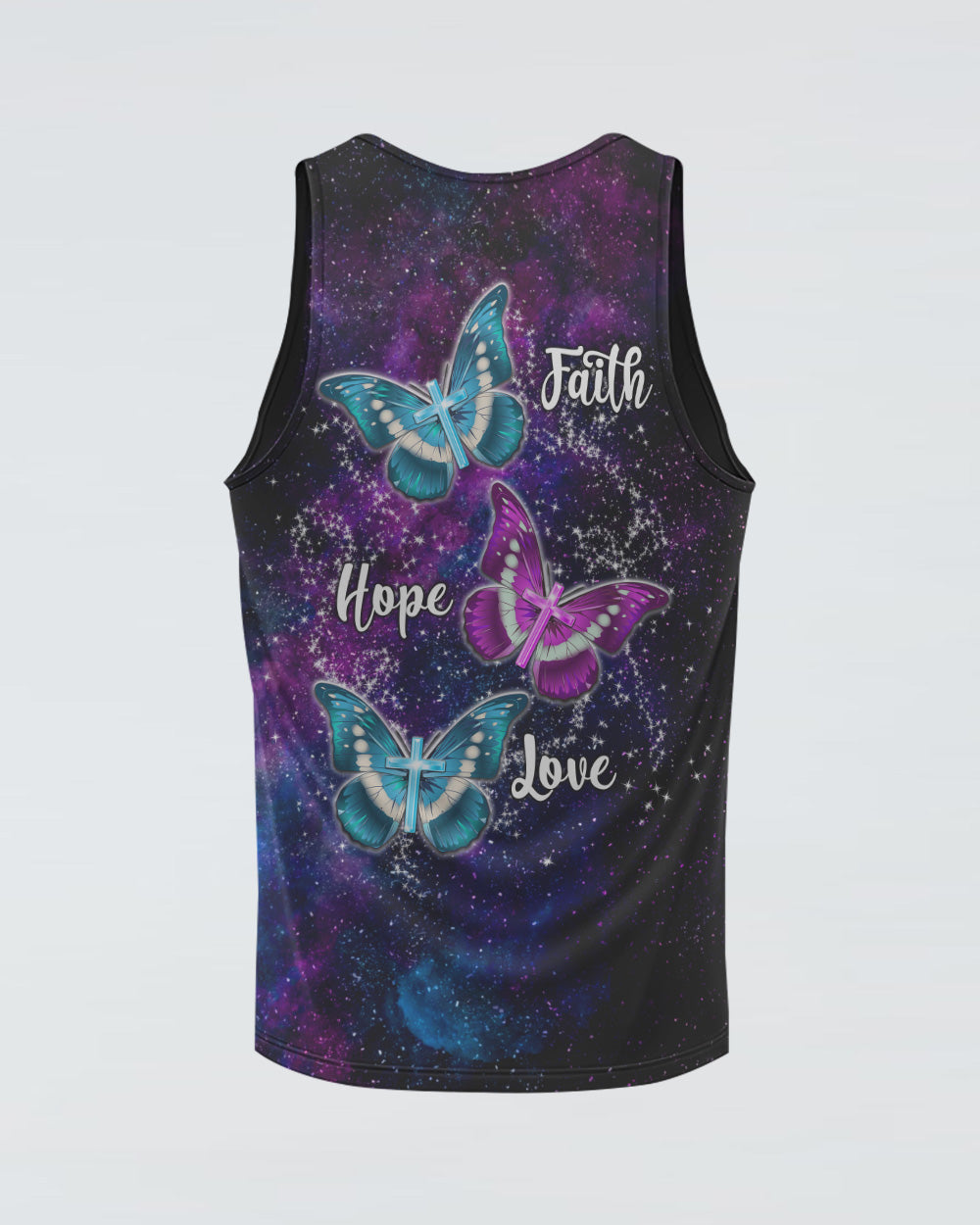 Faith Hope Love Galaxy Butterfly Cross Women's Christian Tanks