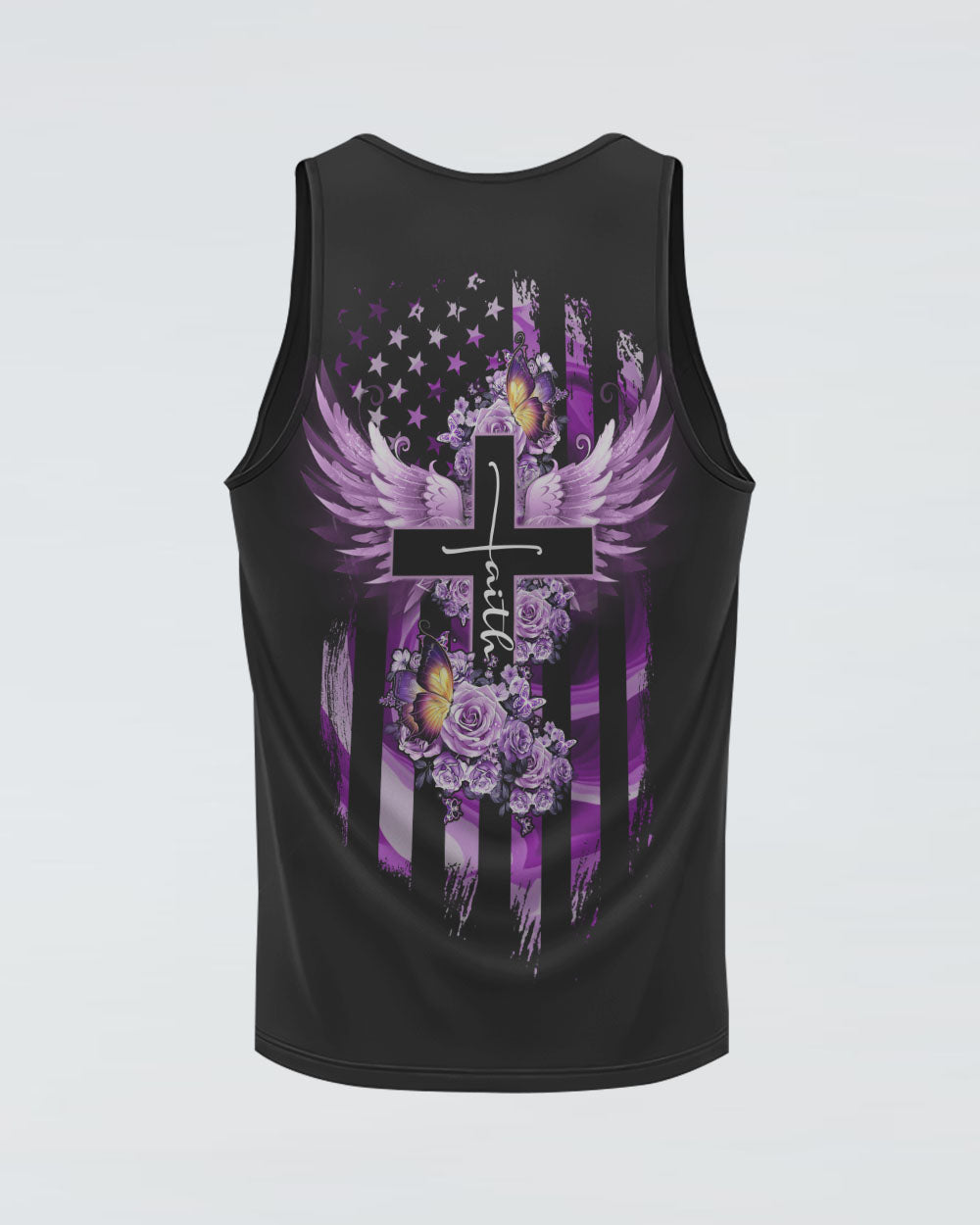 Purple Butterfly Rose Cross Faith Flag Women's Christian Tanks