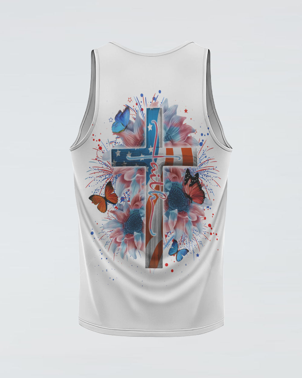 Faith Cross Sunflower Flag Color Women's Christian Tanks