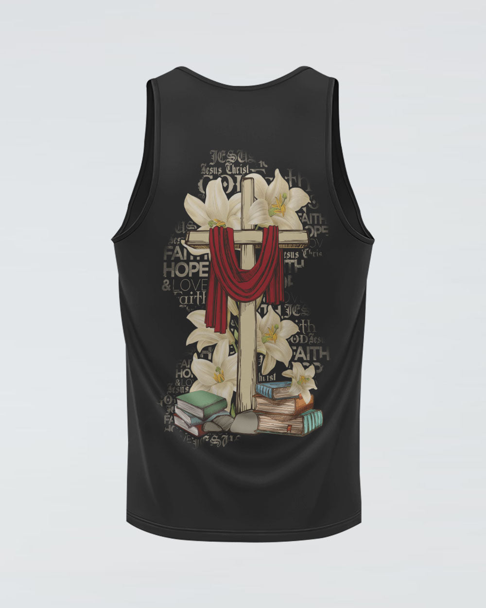 Lily Flower And Cross Book Women's Christian Tanks