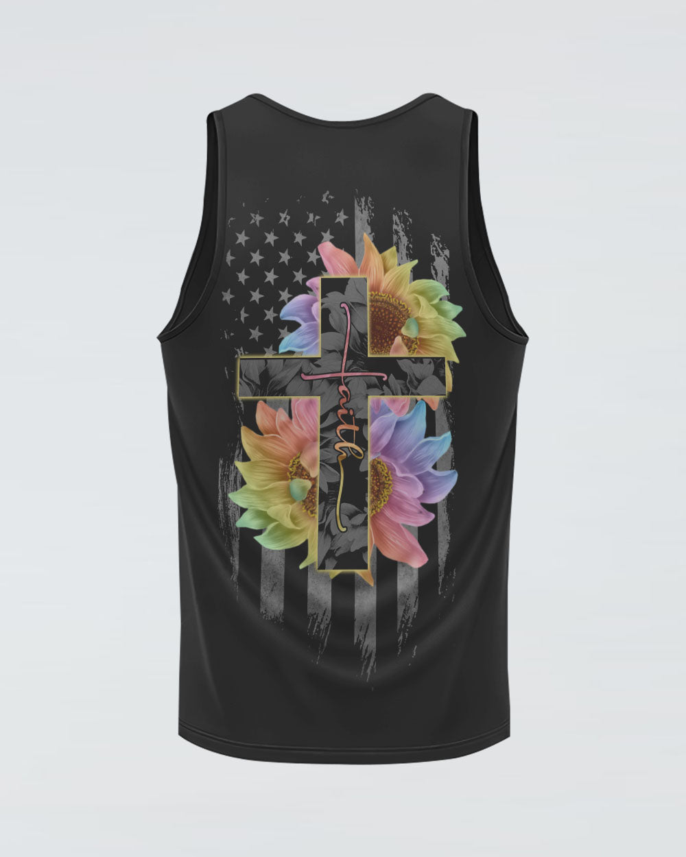 Rainbow Sunflower Cross Faith Flag Women's Christian Tanks