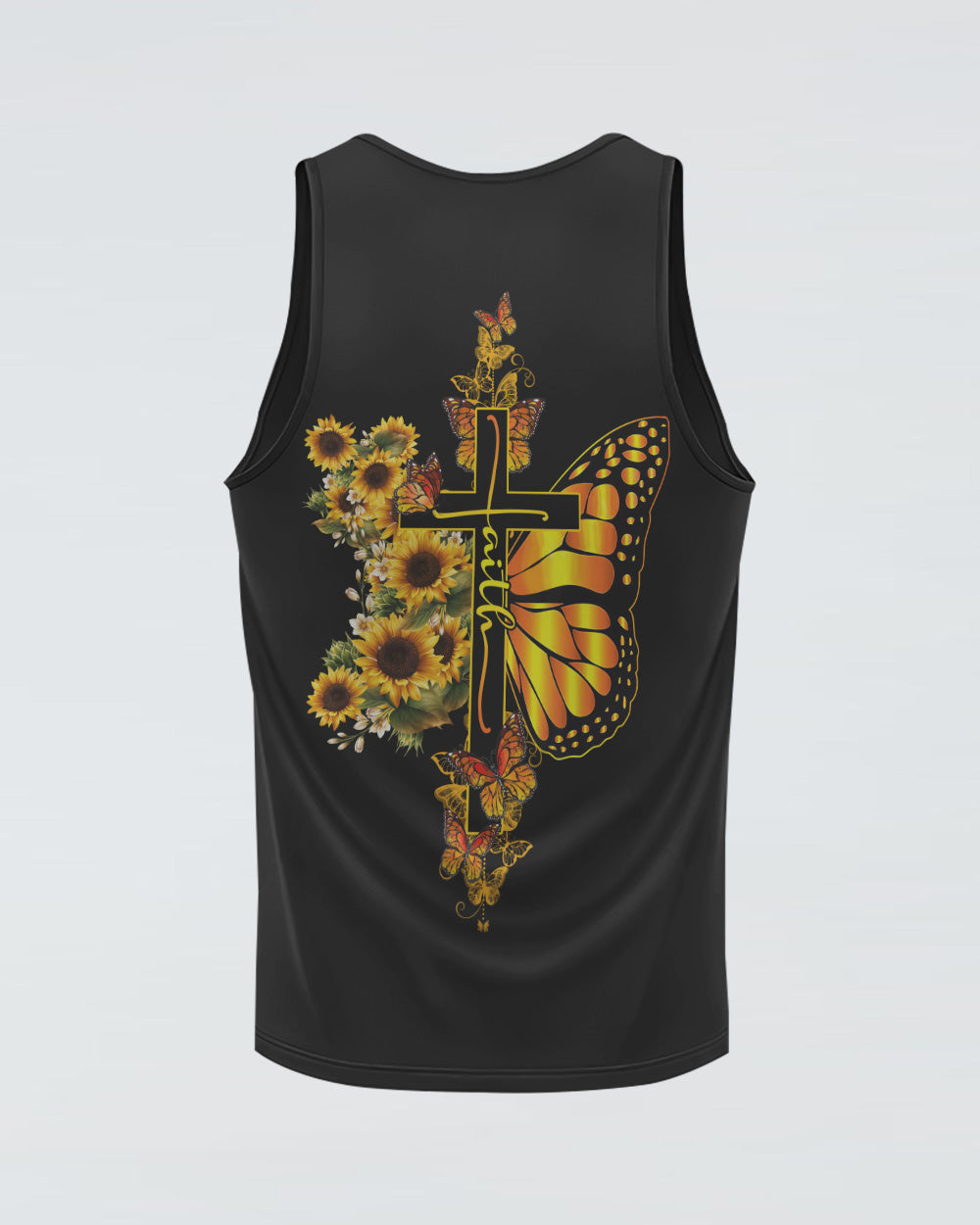 Cross Sunflower Half Butterflies Faith Women's Christian Tanks