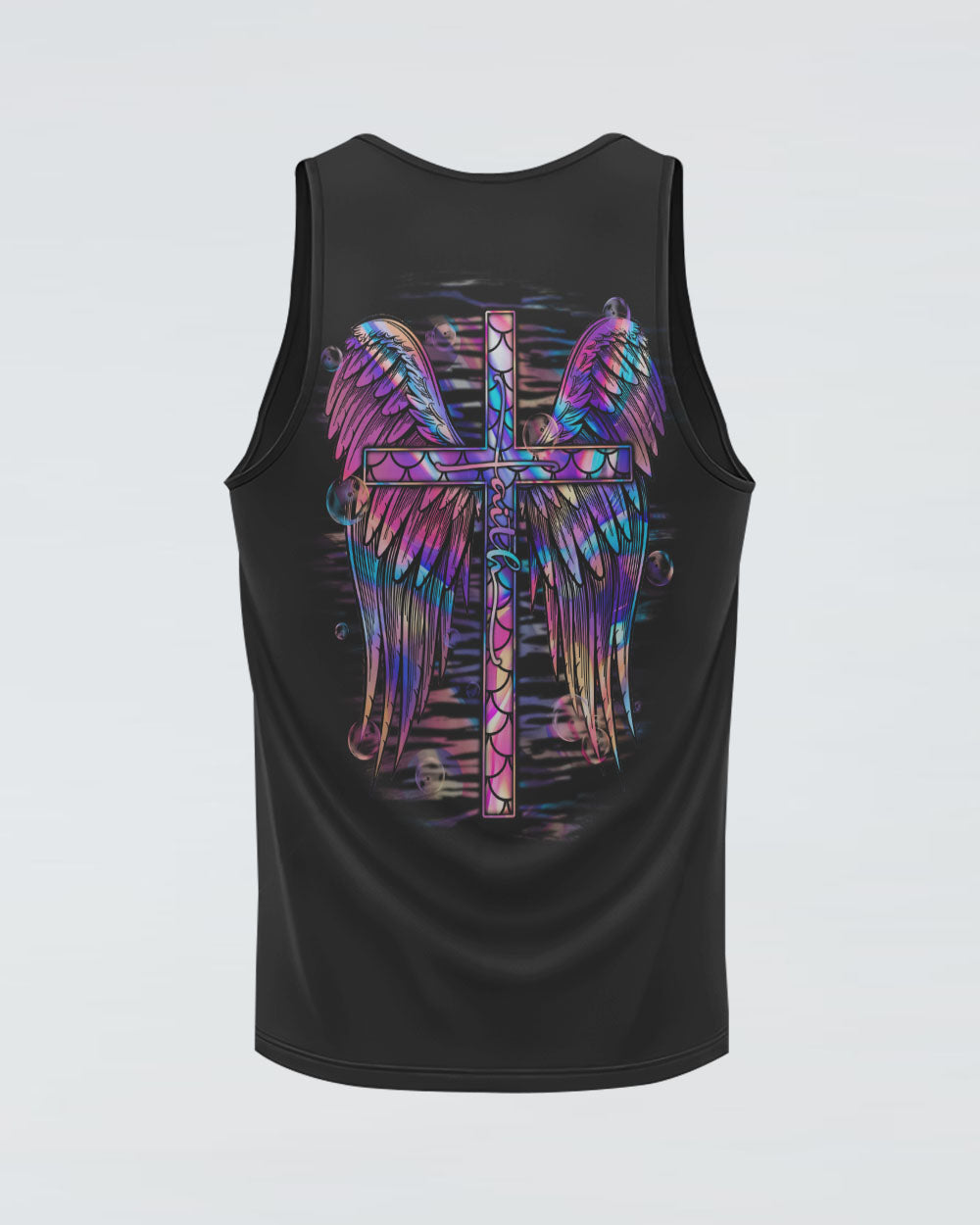 Faith Cross Wings Mermaid Hologram Texture Women's Christian Tanks