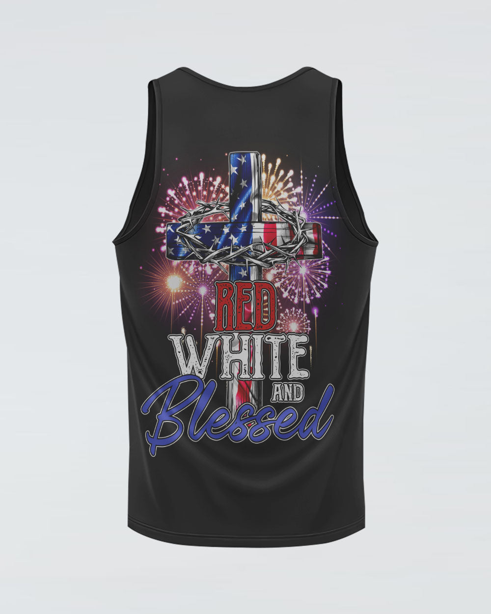 Red White And Blessed America Cross Independence Day Women's Christian Tanks