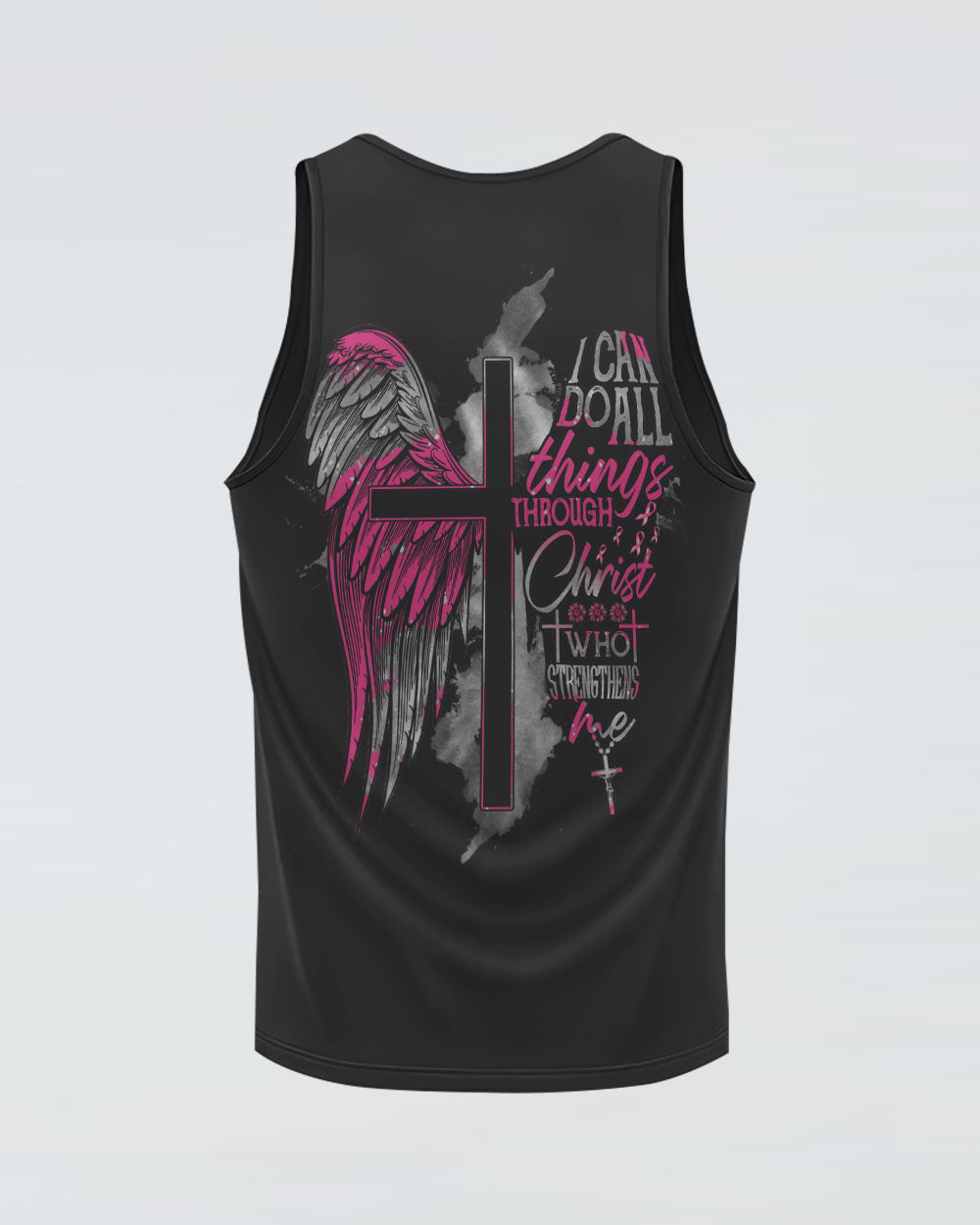I Can Do All Things Through Christ Half Wings Cross Women's Breast Cancer Awareness Tanks