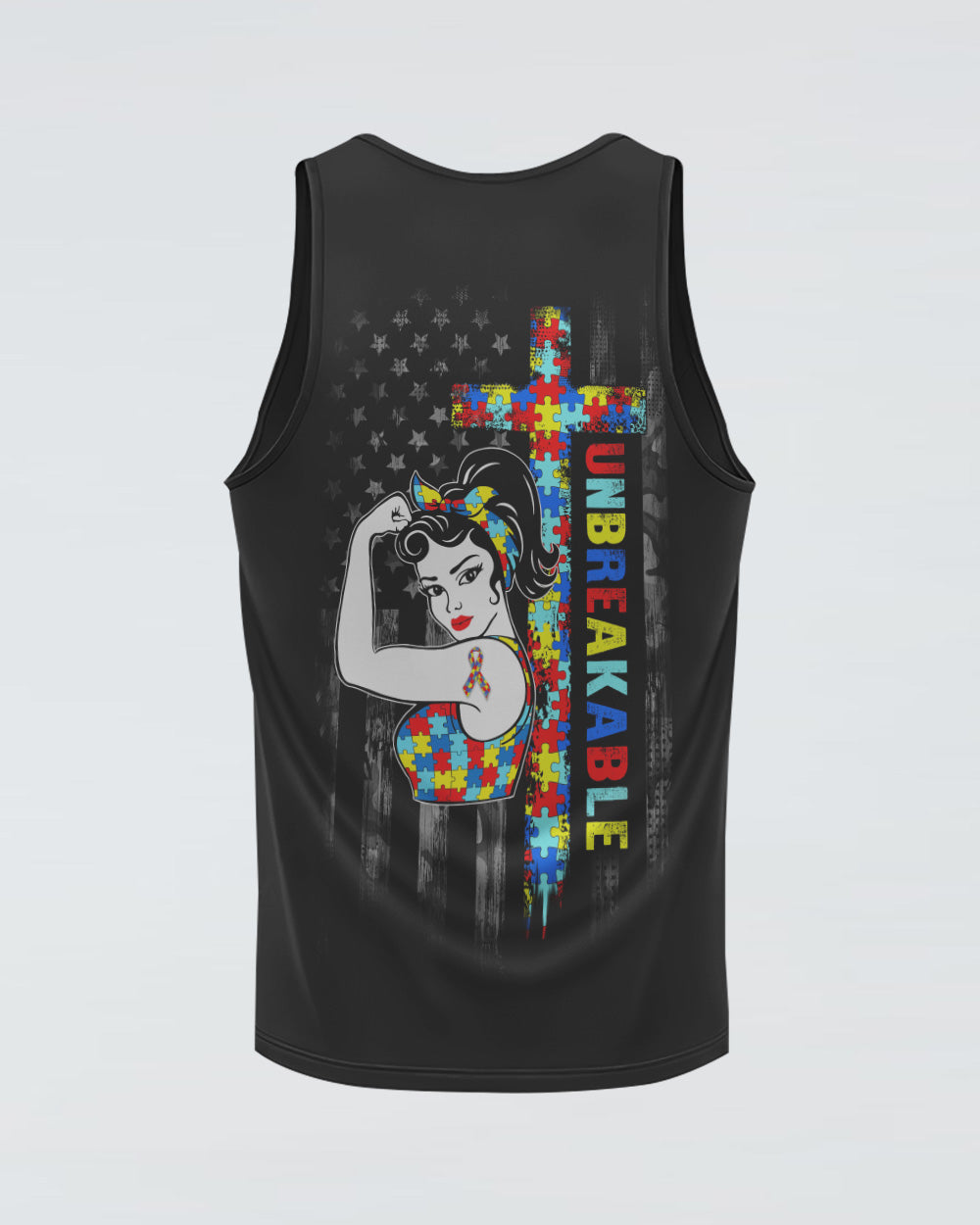 Mom Unbreakable Flag Women's Autism Awareness Tanks