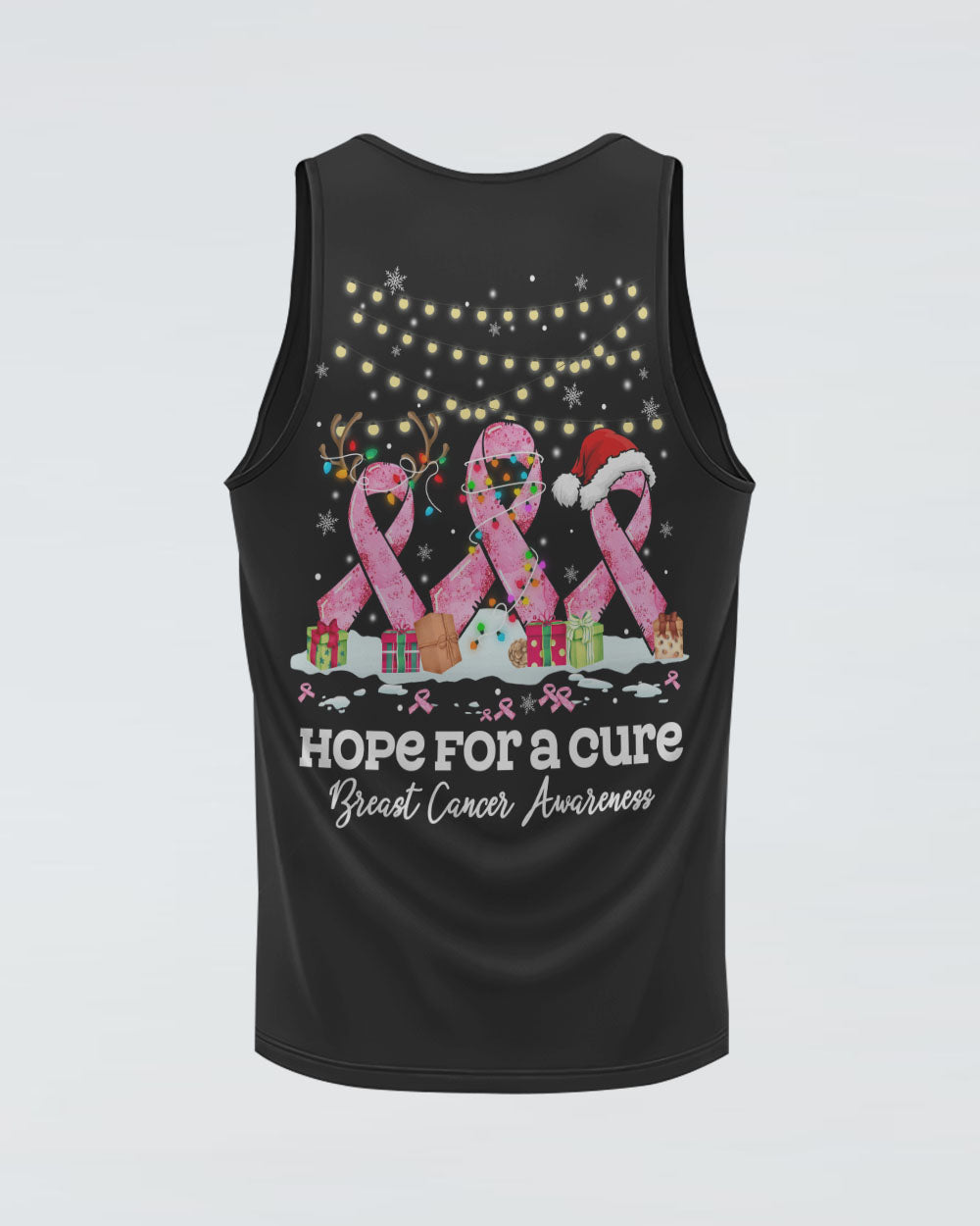 Hope For A Cure Ribbon Christmas Women's Breast Cancer Awareness Tanks