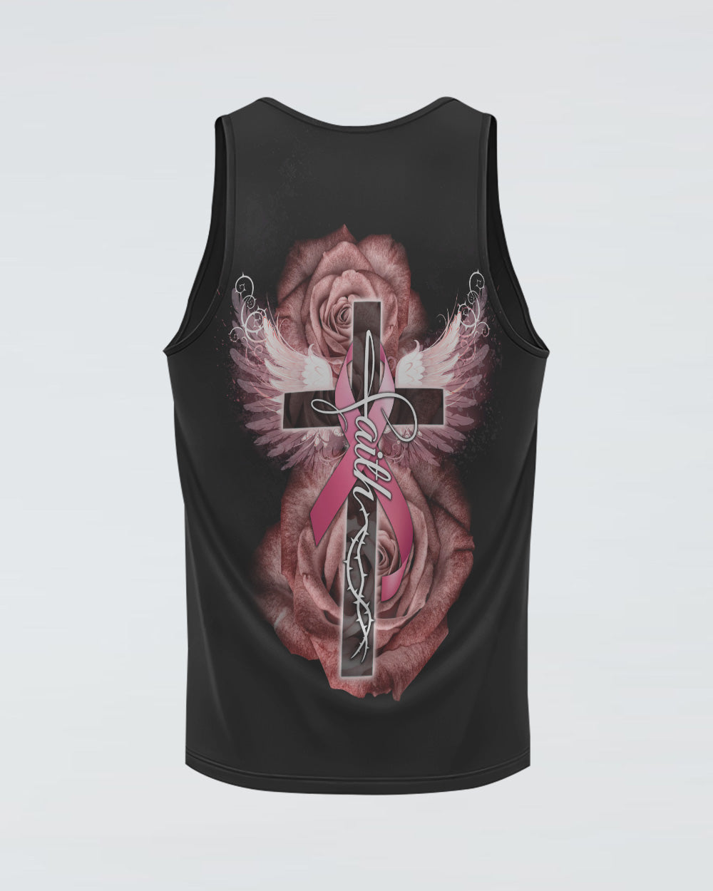 Faith Rose Cross Ribbon Wings Women's Christian Tanks