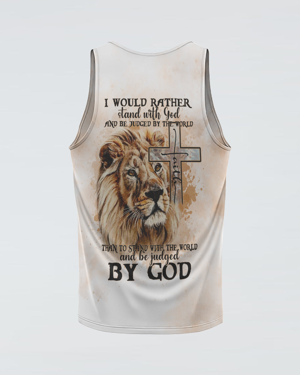 I Would Rather Stand With God Painting Lion Women's Christian Tanks