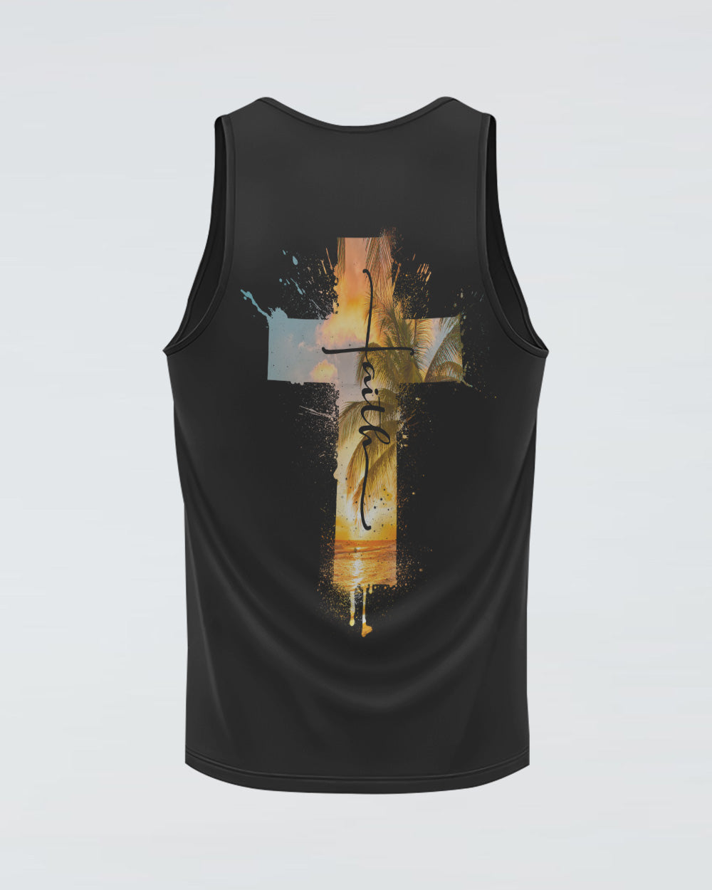 Faith Cross Sunset Beach Watercolor Women's Christian Tanks