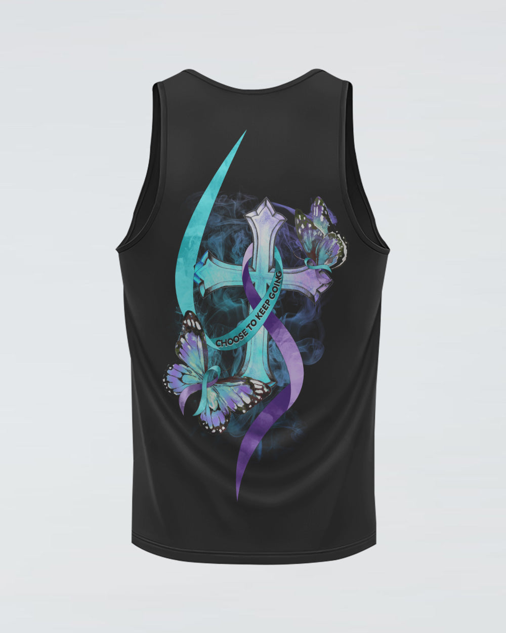 Choose To Keep Going Cross Smoke Butterfly Ribbons Women's Christian Tanks