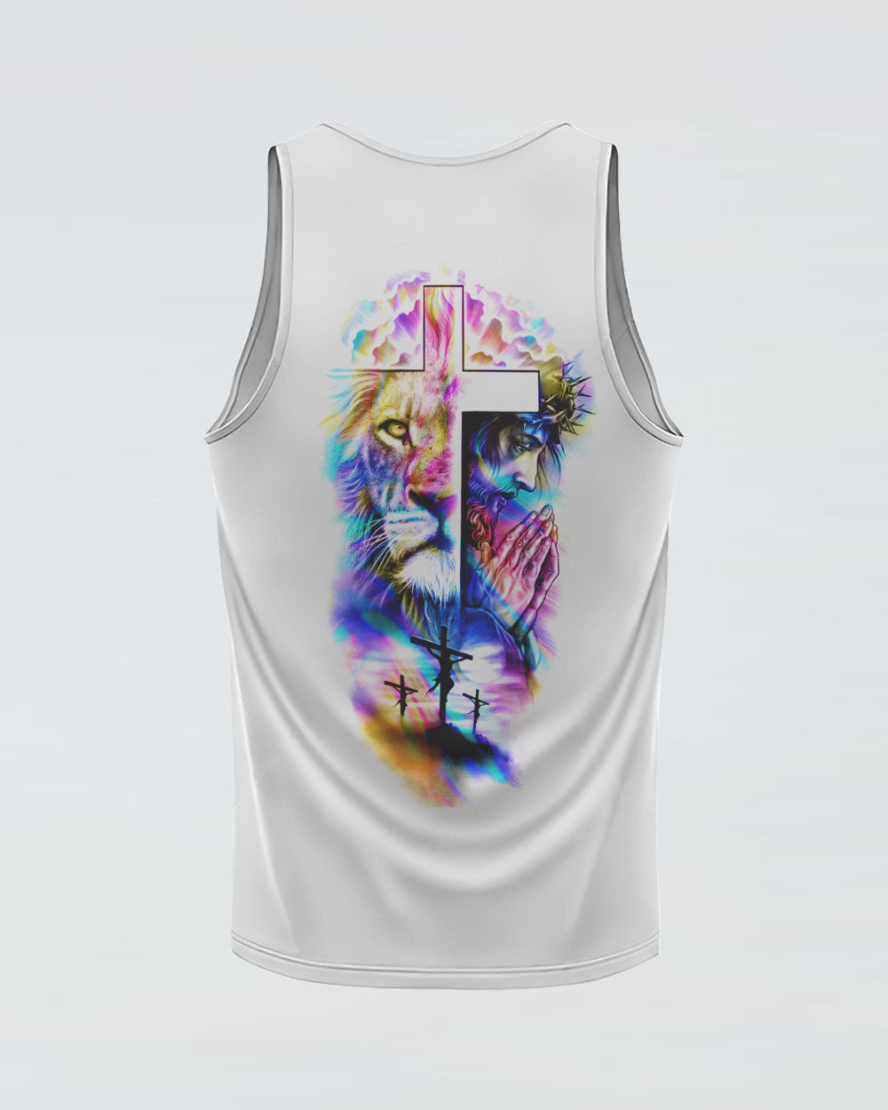 Jesus Lion Cross Colorful Flag Women's Christian Tanks