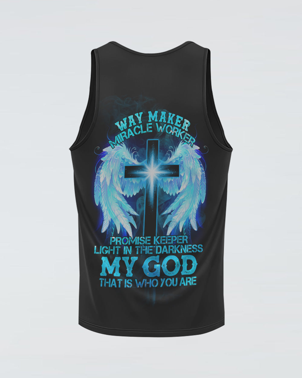 Way Maker Miracle Worker Promise Keeper Light In The Darkness Light Cross Wings Smoke Women's Christian Tanks