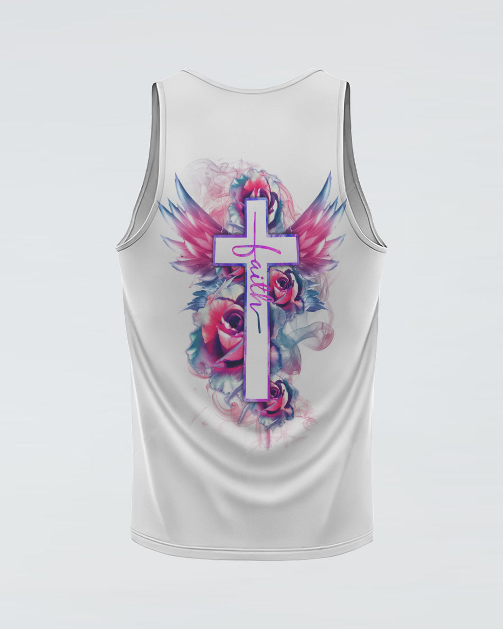 Watercolor Rose Faith Cross White Women's Christian Tanks