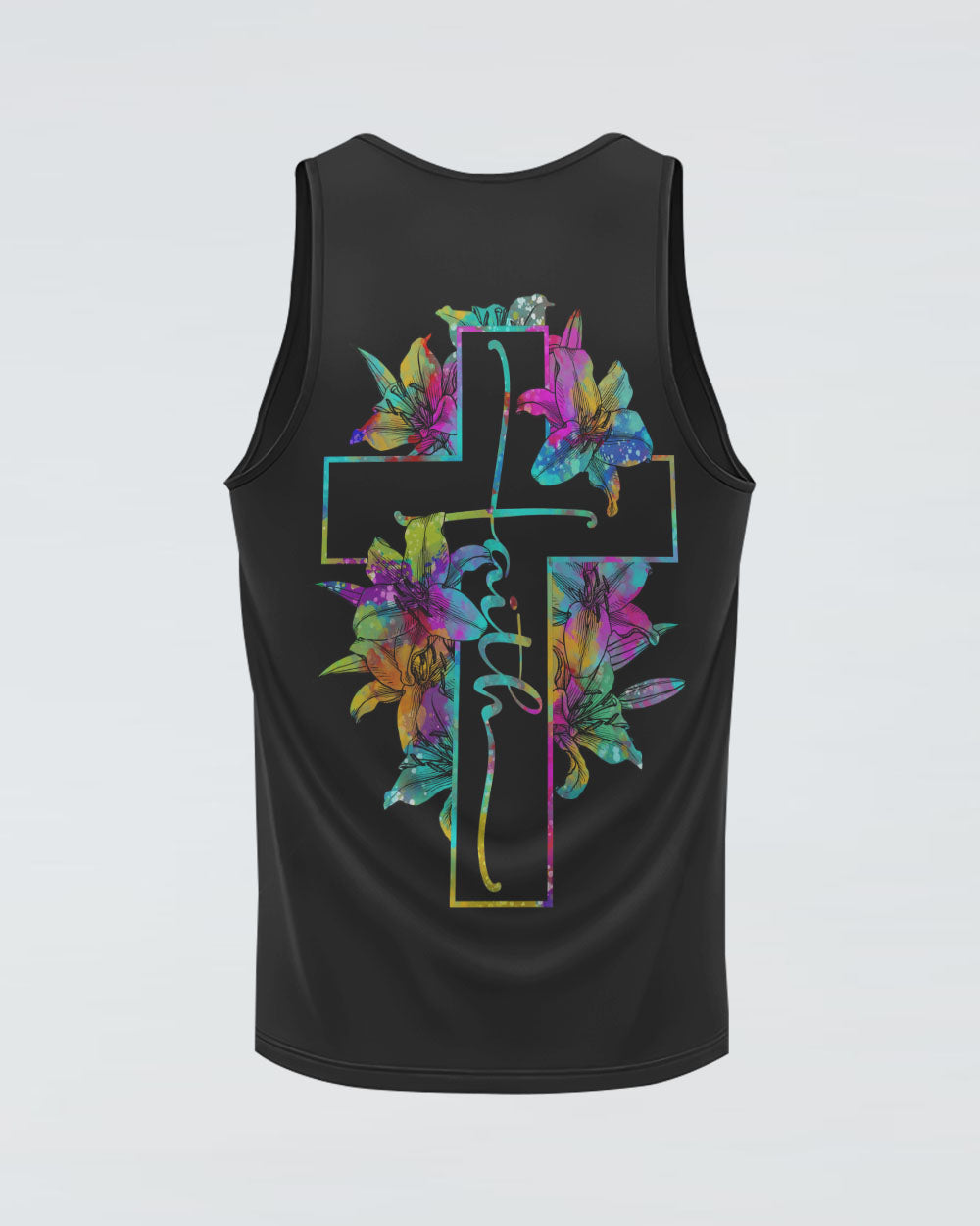 Cross With Lilies Colorful Watercolor Women's Christian Tanks