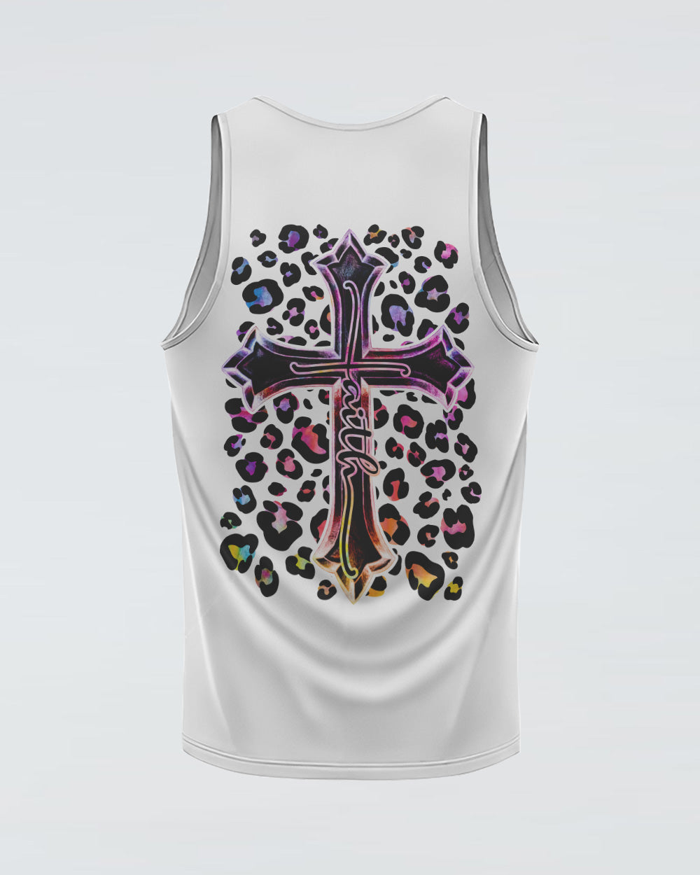 Cross Faith Leopard White Women's Christian Tanks