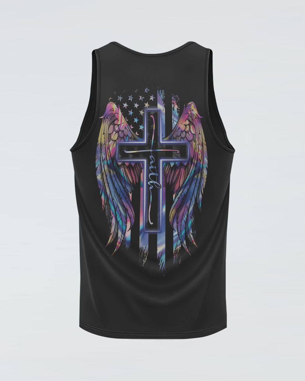 Faith Cross Wings Hologram Flag Women's Christian Tanks