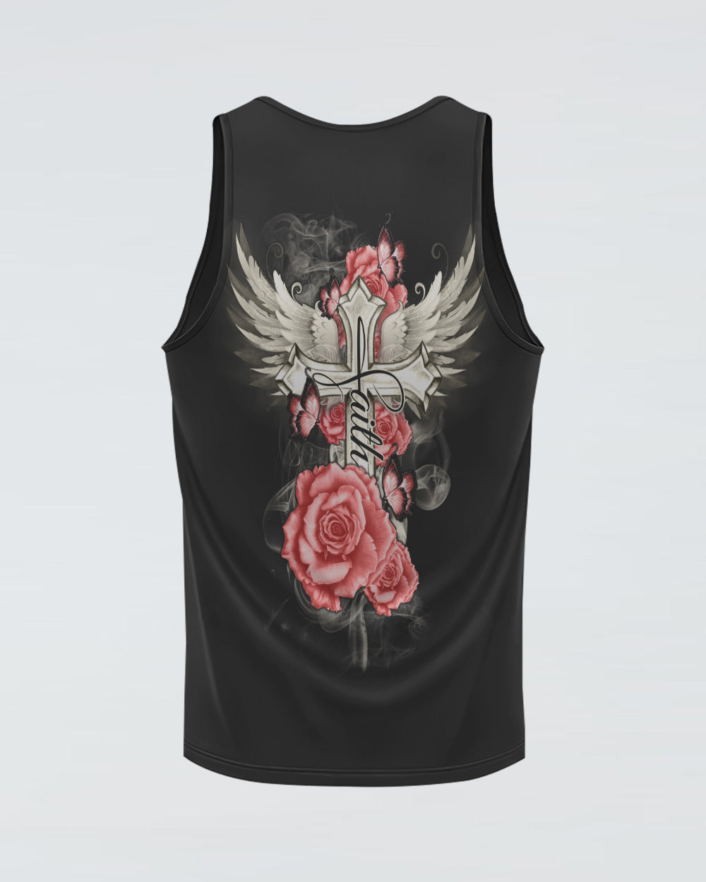 Pink Rose Cross Wings Vintage Women's Christian Tanks