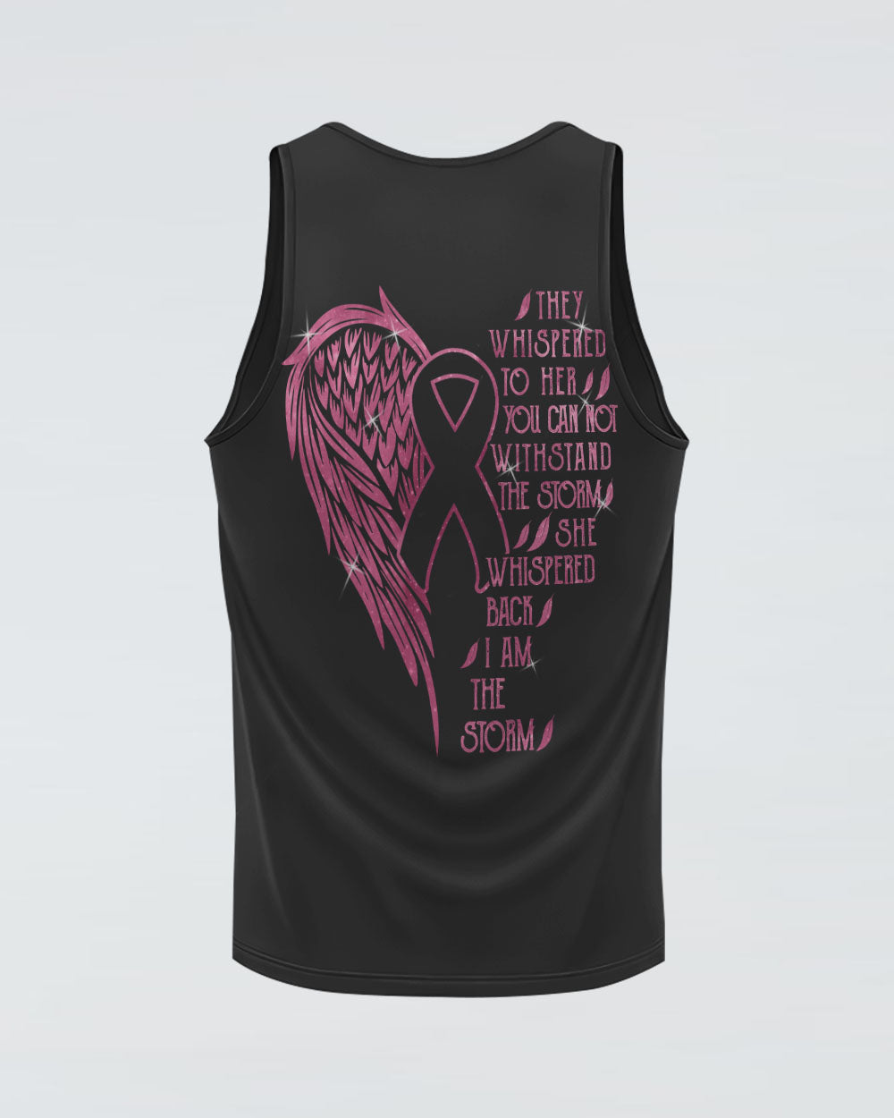 They Whispered To Her You Cannot Withstand The Storm Half Wing Ribbon Women's Breast Cancer Awareness Tanks