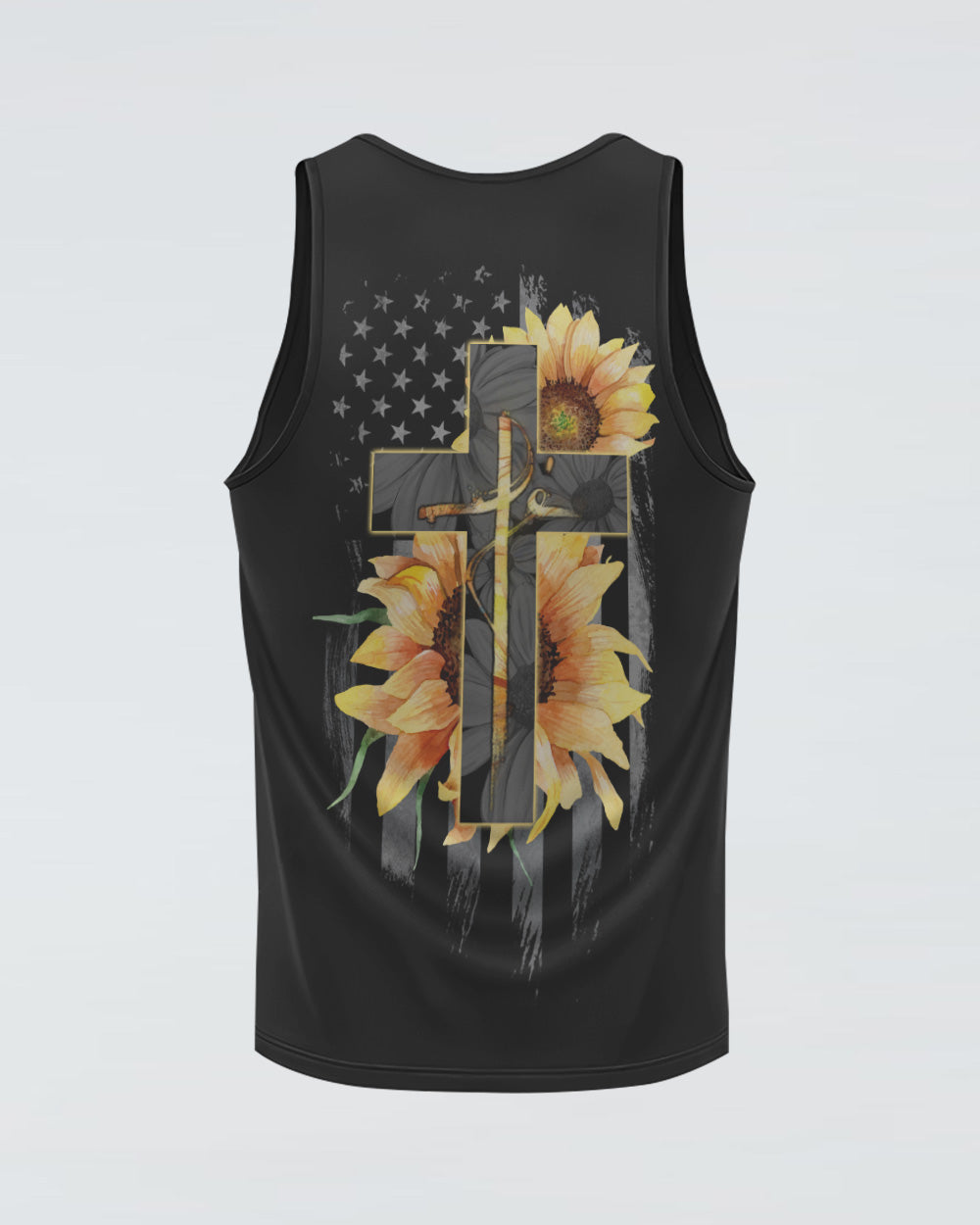 Fé Sunflower Cross American Flag Women's Christian Tanks