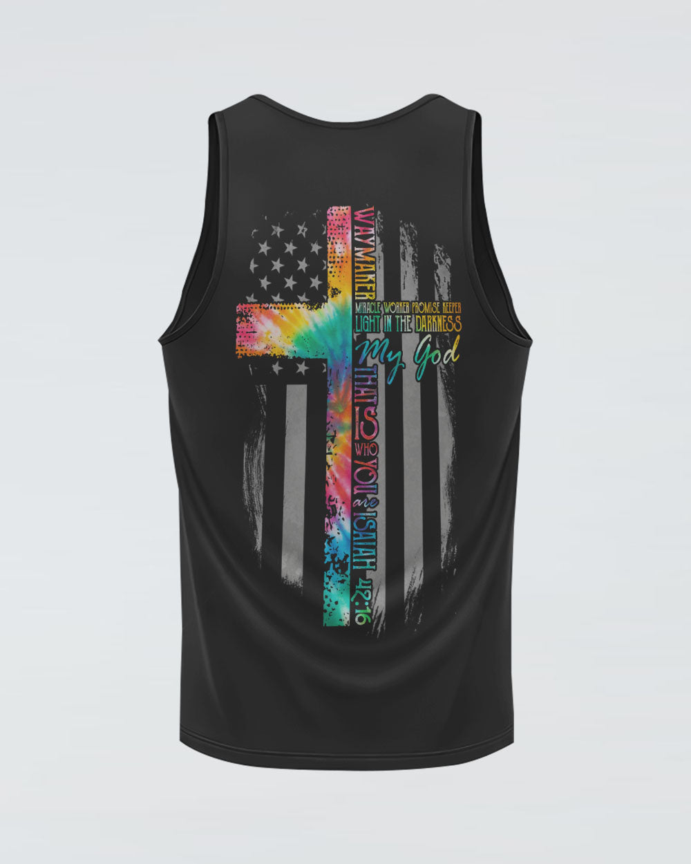 Way Maker Miracle Worker Tie Dye Flag Cross Women's Christian Tanks