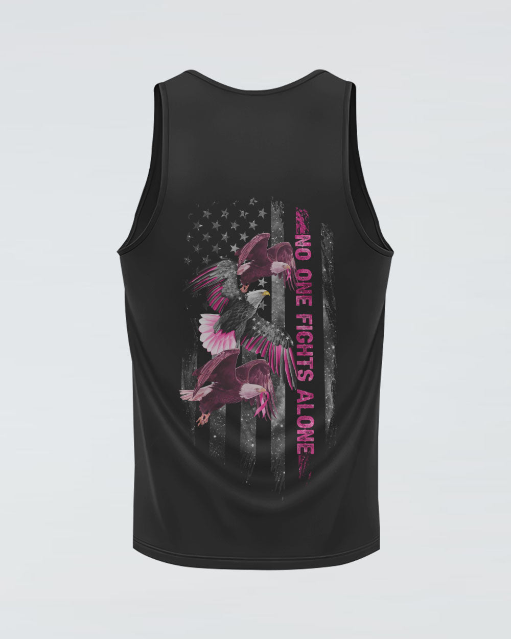 No One Fights Alone Eagle Flag Women's Breast Cancer Awareness Tanks