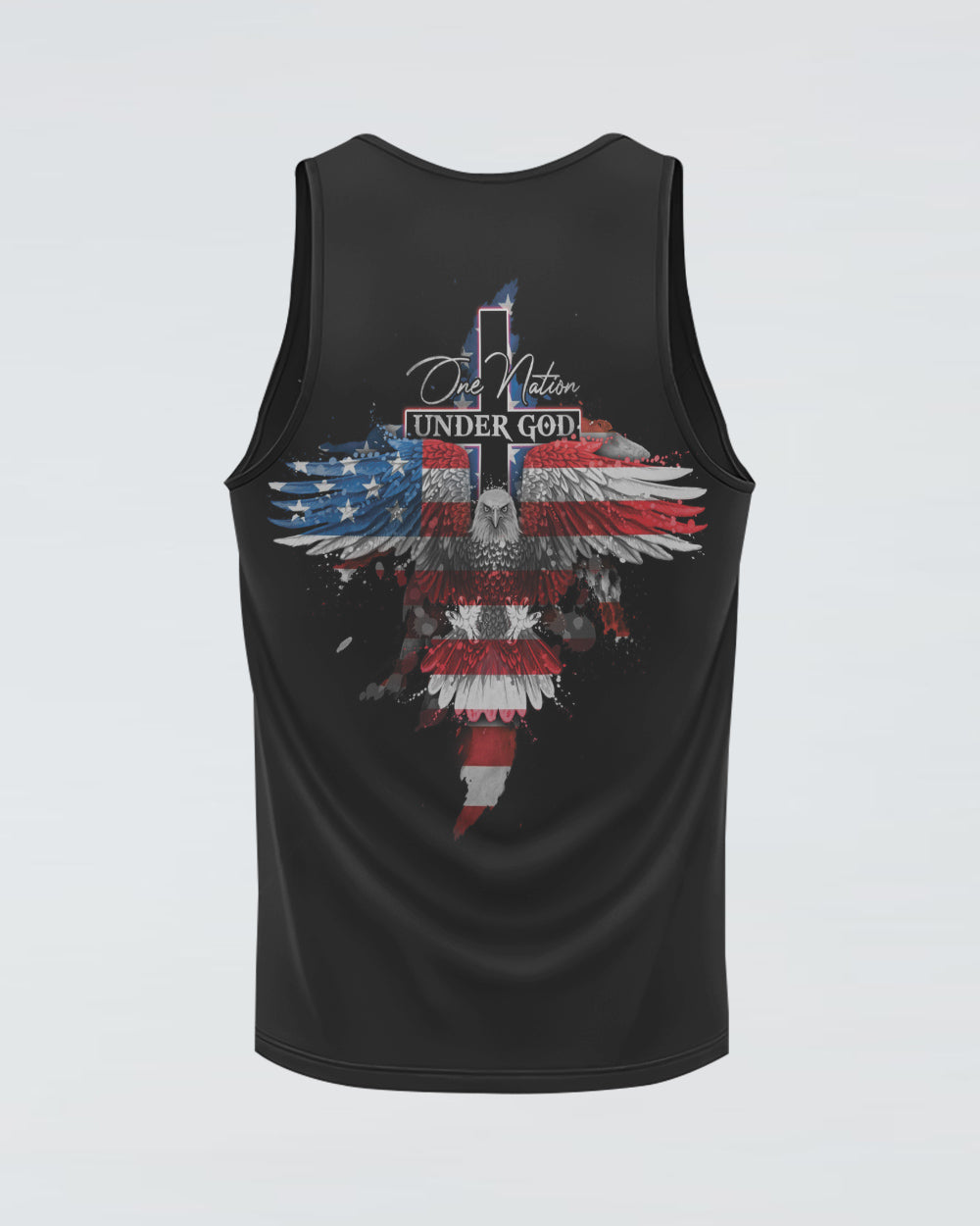 One Nation Under God Watercolor Eagle Cross Men's Christian Tanks