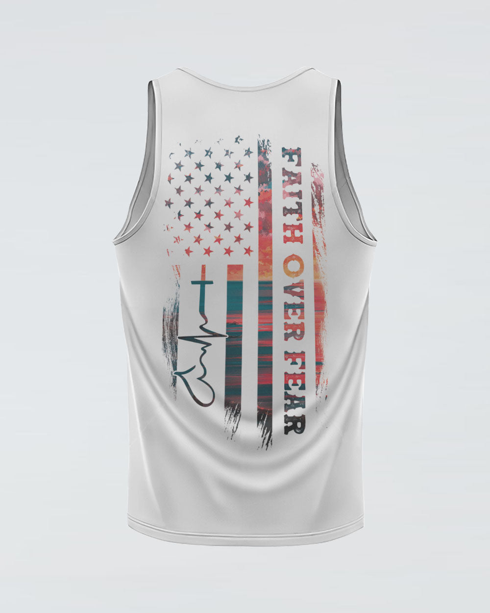 Faith Over Fear Sunset Beach Flag Women's Christian Tanks
