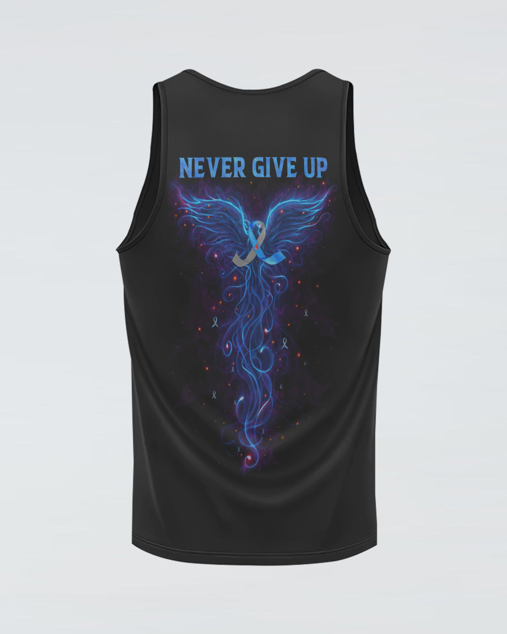 Never Give Up Blue Phoneix Ribbon Women's Diabetes Awareness Tanks