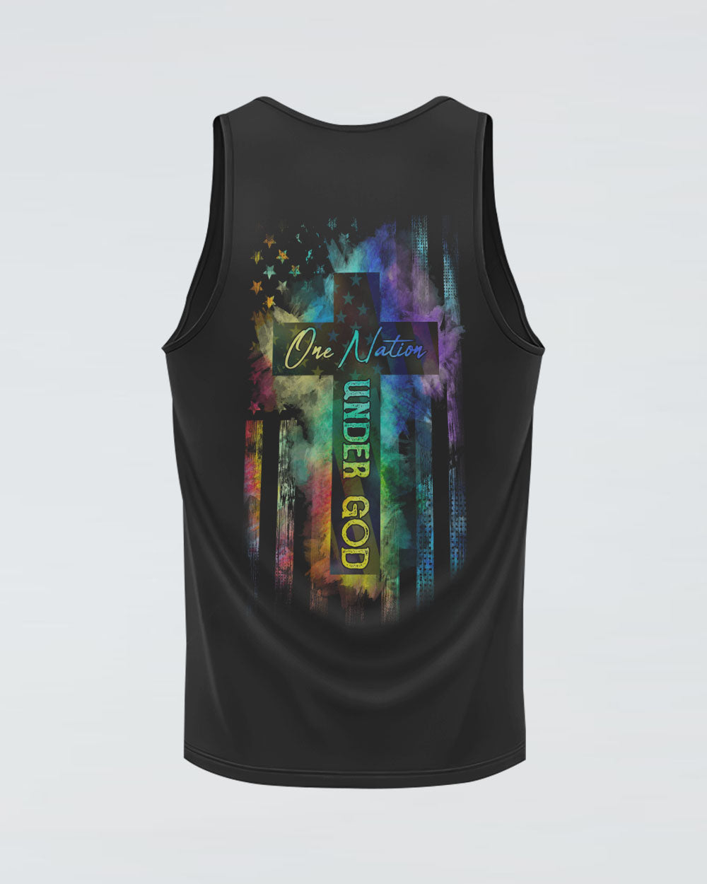 One Nation Under God Colorful Cross Flag Women's Christian Tanks