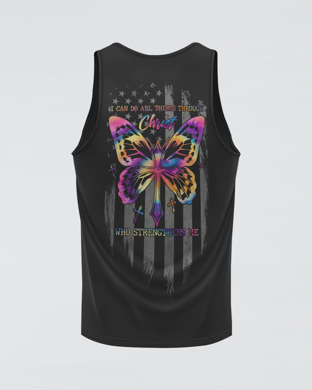 I Can Do All Things Through Christ Butterfly Cross Women's Christian Tanks