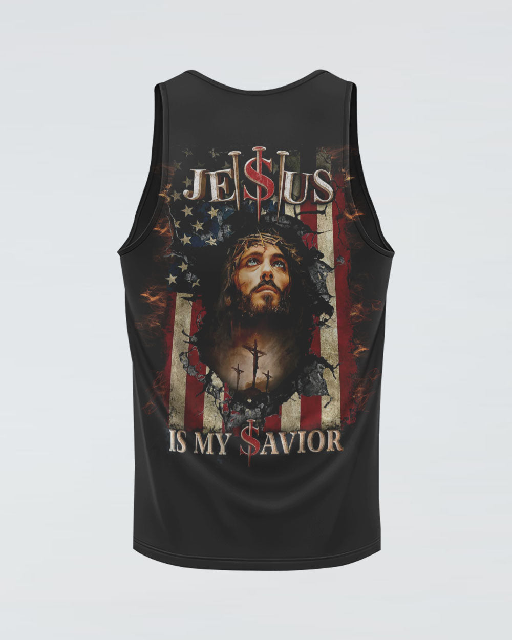 Jesus Is My Savior Crack Flag Men's Christian Tanks
