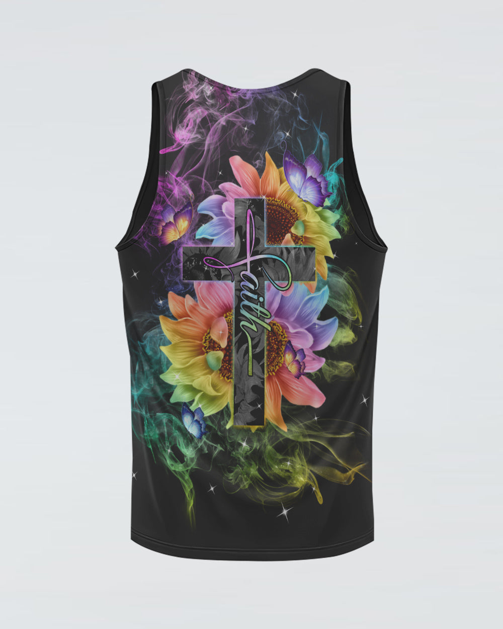Faith Sunflower Flag Rainbow Smoke Butterfly Women's Christian Tanks