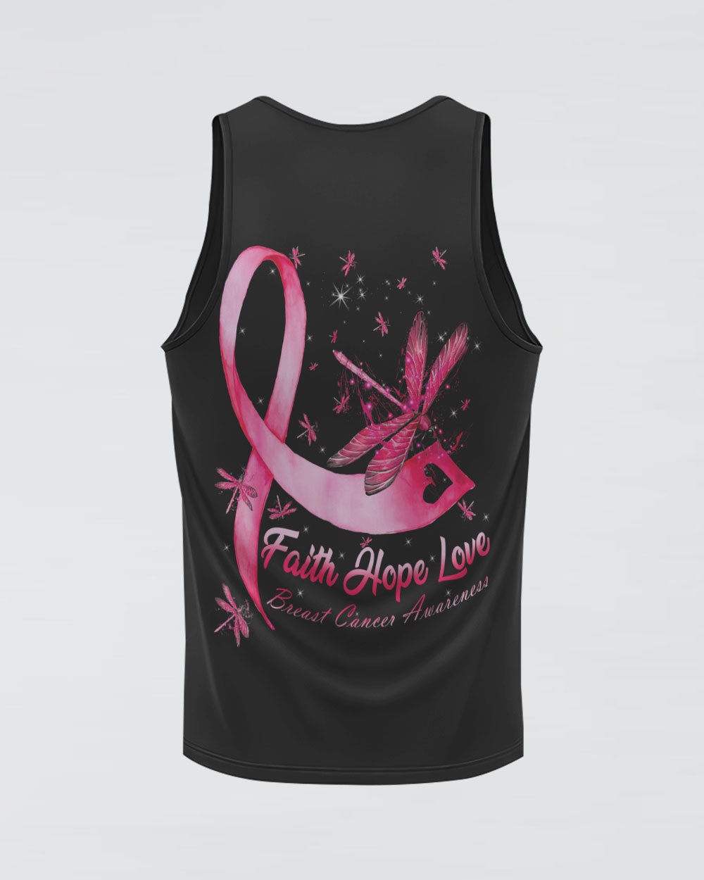 Faith Hope Love Dragonfly Ribbon Women's Breast Cancer Awareness Tanks