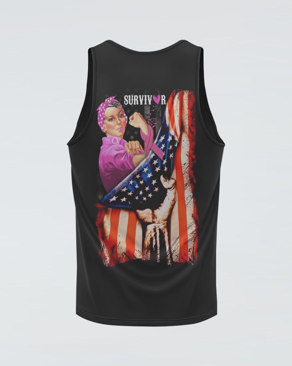 Survivor Strong Woman Flag Women's Breast Cancer Awareness Tanks