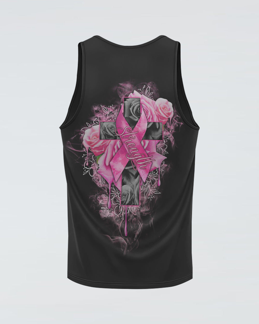 Strength Rose Cross Ribbon Women's Breast Cancer Awareness Tanks