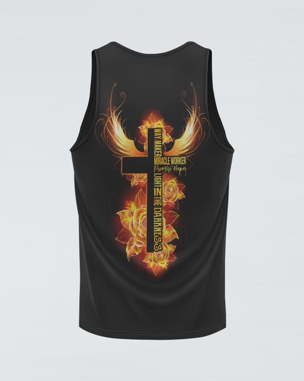 Way Maker Miracle Worker Gold Rose Cross Women's Christian Tanks
